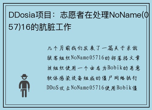 DDosia项目：志愿者在处理NoName(057)16的肮脏工作 